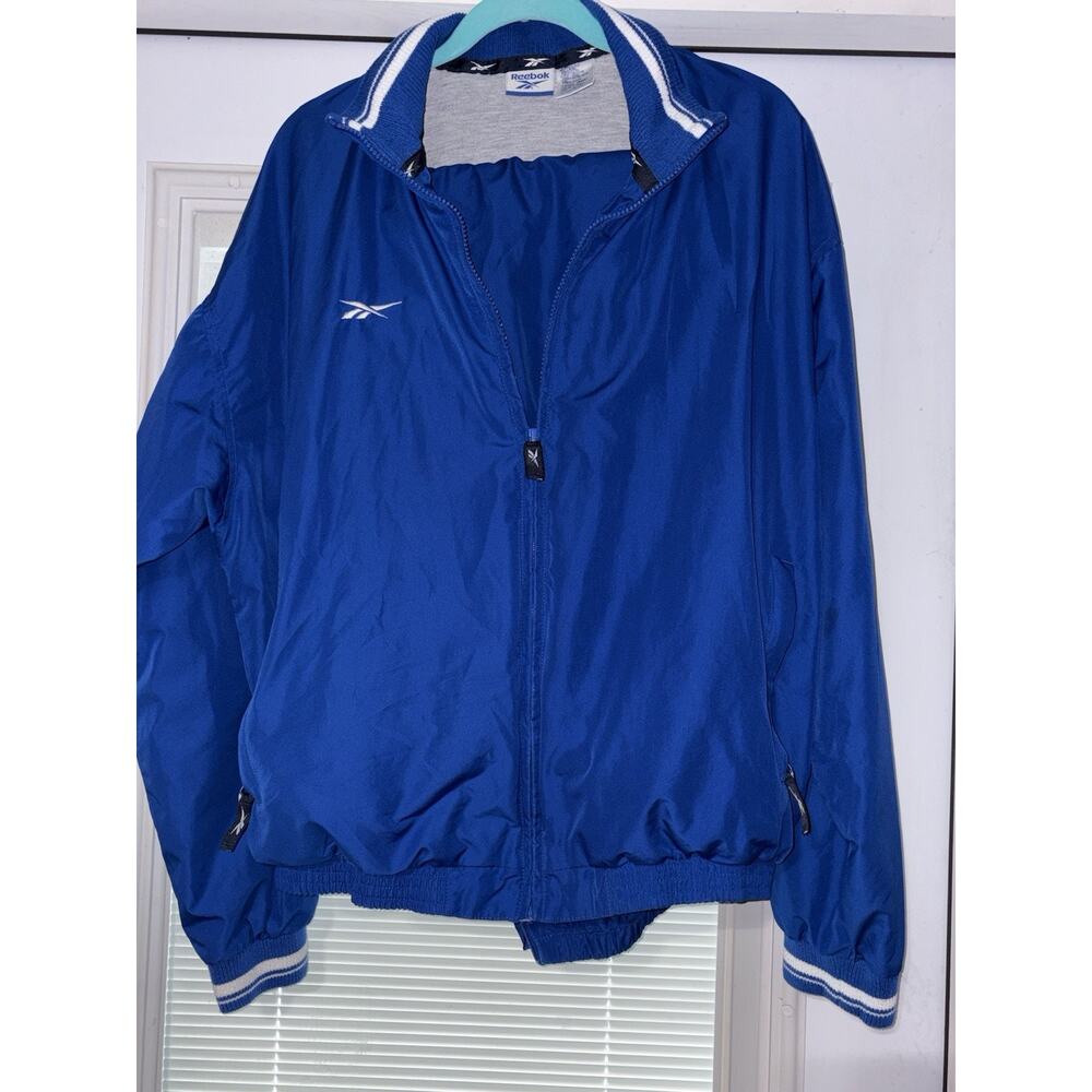 Vintage Reebok Track Suit large blue With White Stripe/logo, Gray Lining 90’s